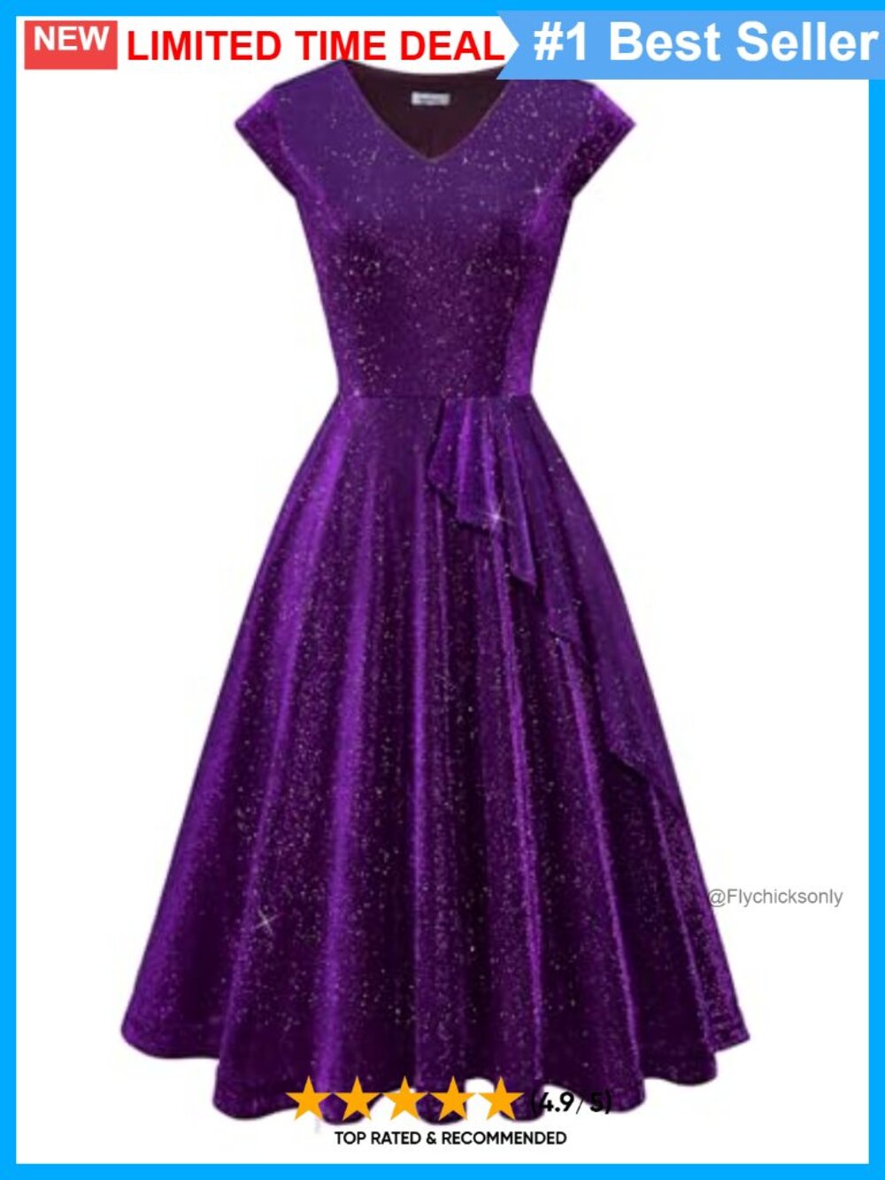 Sparkly Glitter Semi Formal Mini Dress V-Neck A-Line Long Sleeve
